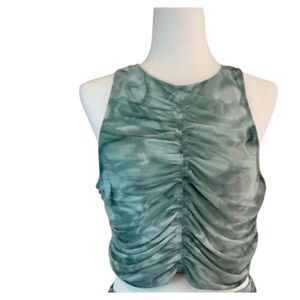 House of Harlow Women's XS Green Ruched Mesh Tank Top Camisole